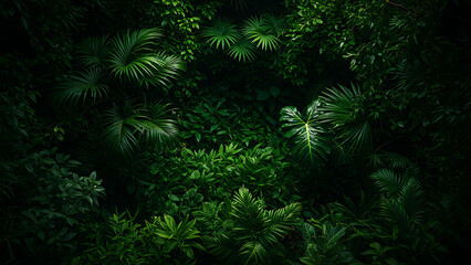 Dense tropical foliage with a heart-shaped leaf
