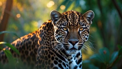 Obraz premium Wildlife background poster featuring leopard and jaguar