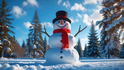 Obraz premium A joyful snowman in a snowy park