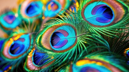Obraz premium Detailed view of peacock feathers for a stunning backdrop