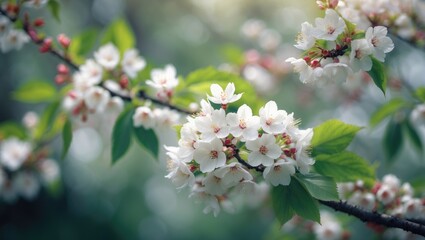 Obraz premium Close-up of beautiful white fragrant cherry blossoms