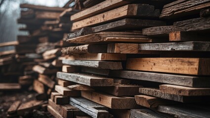 Stack of waste timber materials