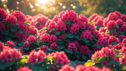 Sunny red azalea in bloom