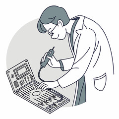 Scientist repairing electronic device circuit board