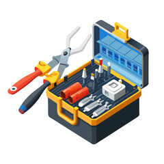 Electrician toolkit isometric illustration transparent background