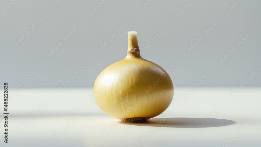 Poster lone yellow onion positioned on a simple background