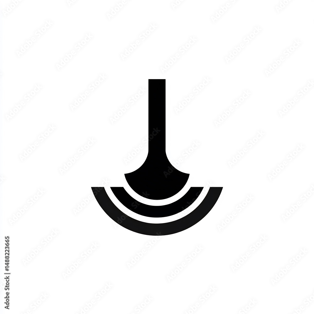 Poster minimalist abstraction presents curved lines radiating from vertical element