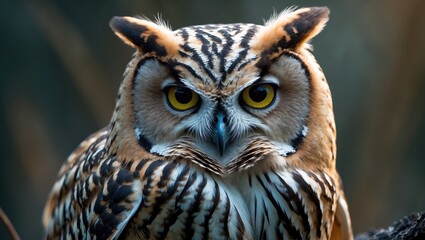 Close-up head shot of an Eastern screech owl
