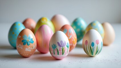 Fototapeta premium Well-crafted images of vibrant hand-painted Easter eggs set against a background