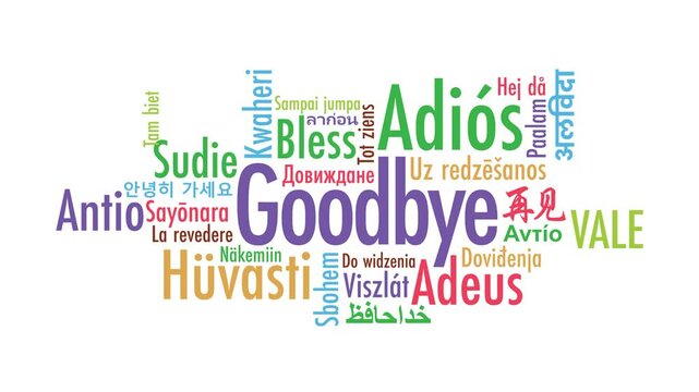 Goodbye in 40+ Languages | Multilingual Farewell Word Cloud Animation in white background