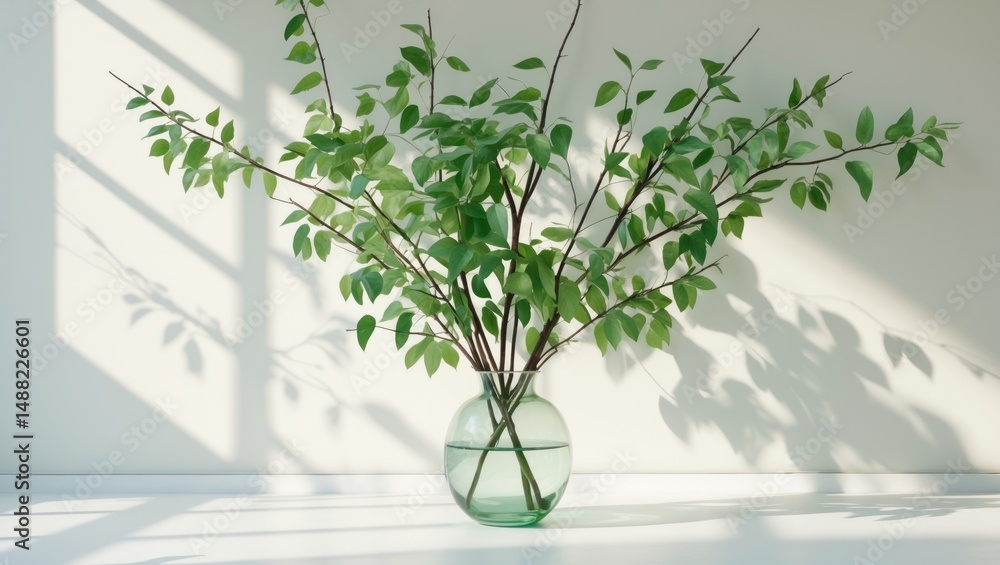Aufkleber sophisticated summer backdrop - leafy branches casting dappled shadows in sunlight against a white w