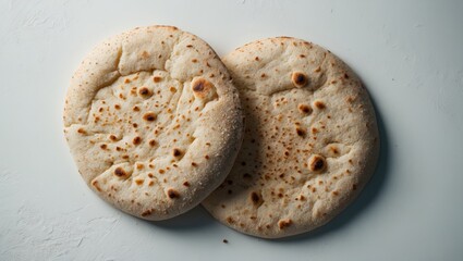 Bird's Eye View of Two Loaves of Bread with Bran on White