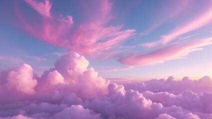 Pastel Fantasy Winter Landscape with Pink Sky and Cloud Background