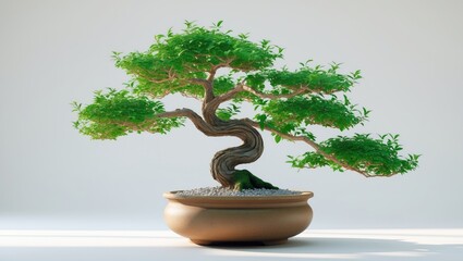 Stunning green bonsai tree in a pot, isolated on white