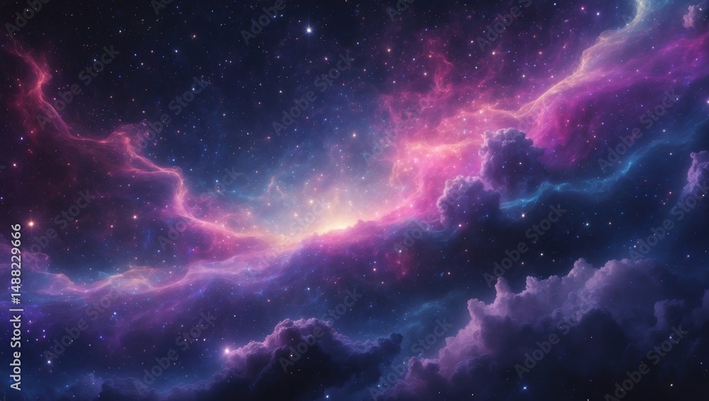 Aufkleber Mysterious universe with glowing nebula and stars in deep space