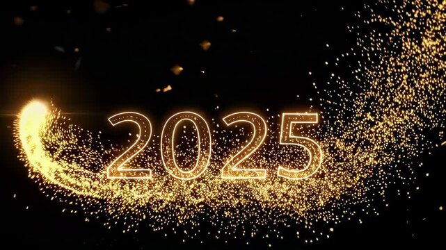 Sparkling transition from 2025 to 2026 with golden particle explosion