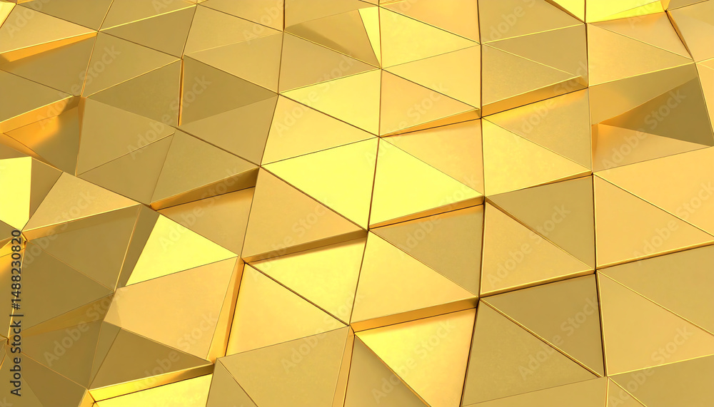 Poster shimmering golden triangular patterns create a striking geometric texture, evoking a sense of luxury