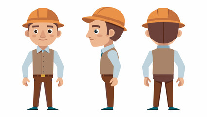 Engineer wearing hard hat. Character constructor for animation. Front, side and back Body view set. Vector illustration.