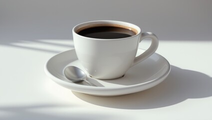 black coffee in a white cup set against a white backdrop with clipping path