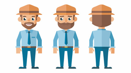 Engineer wearing hard hat. Character constructor for animation. Front, side and back Body view set. Vector illustration.