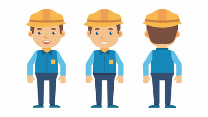 Engineer wearing hard hat. Character constructor for animation. Front, side and back Body view set. Vector illustration.