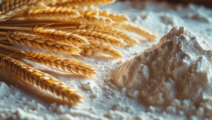 Wheat stalks on a flour surface