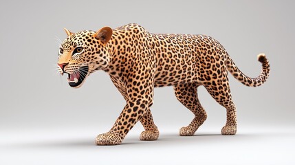 Fototapeta premium Low Poly Jaguar Walking on Light Grey Background