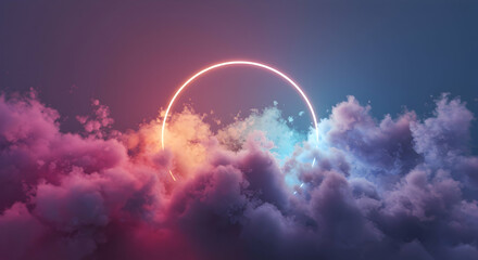 clouds,  sky,  neon, Neon Circle in Dreamy Cloudscape