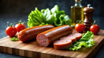 Table set with raw smoked sausage. Featuring Calabrese.