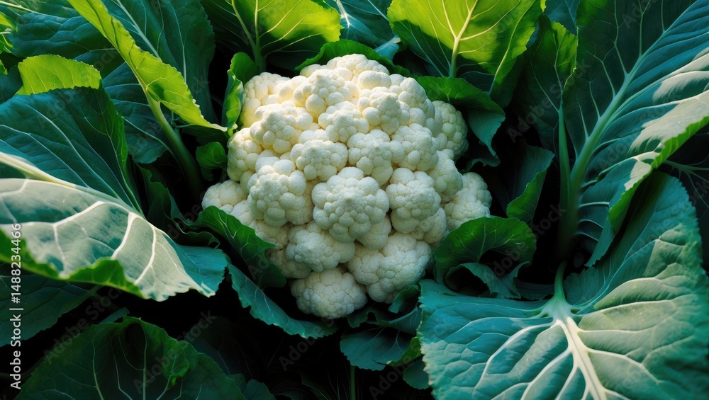 Poster close-up view of a cauliflower head