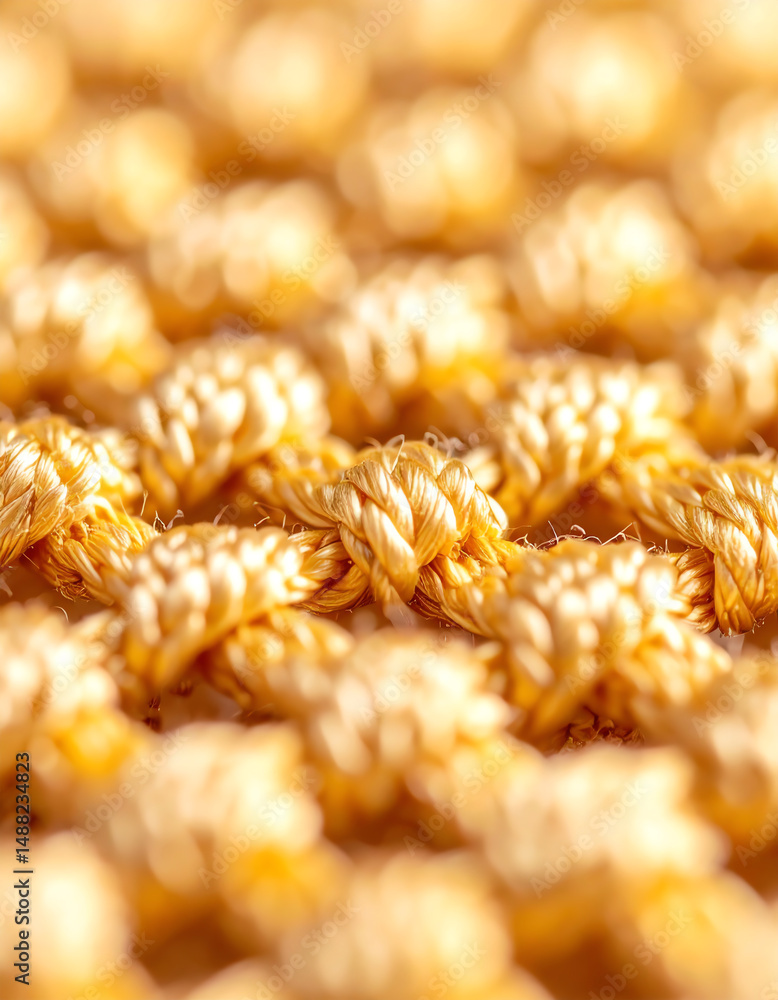 Poster close-up of intertwined golden rope, showcasing its textured fibers and intricate patterns against a