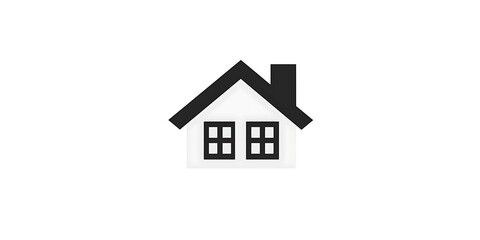 Fototapeta premium White home icon with black roof, chimney, and window frames on white background