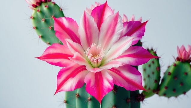 Red, Pink, and White Flowering False Cactus (Zygocactus) on a White Background
