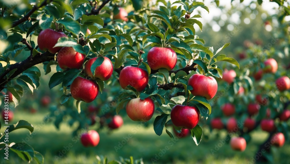 Poster branches adorned with ripe red fuji apples