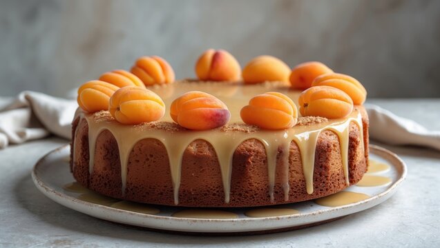 Apricot cake served on a plate