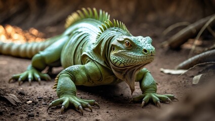 Fototapeta premium Ground-level closeup of a big iguana