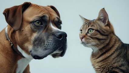Close-up portrait of half a muzzle of dogs and cats against a backdrop