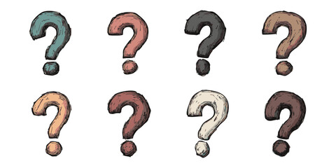 Colorful Hand-Drawn Question Marks Silhouette Set. Creative Inquiry And Curiosity Symbols Isolated Vector Illustration Collection