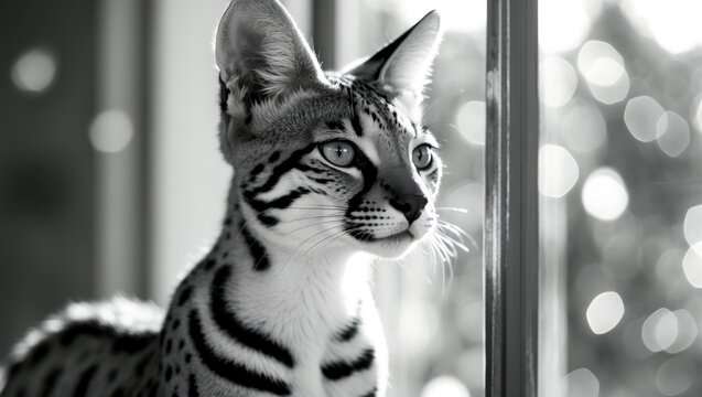 Serval gazes out the window