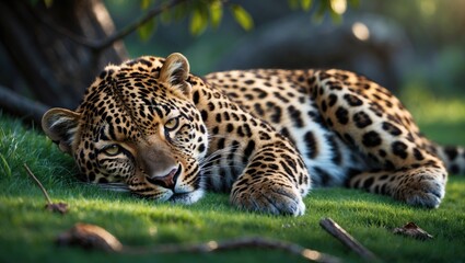 Obraz premium Leopard lying down in the Park