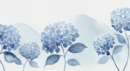 Blue Hydrangea Watercolor Floral Border Pattern Background Design Element
