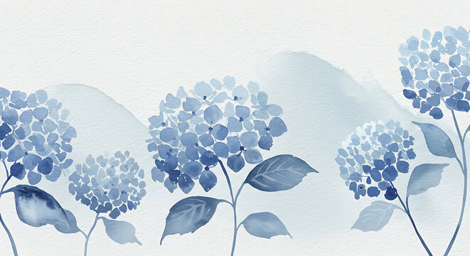 Blue Hydrangea Watercolor Floral Border Pattern Background Design Element