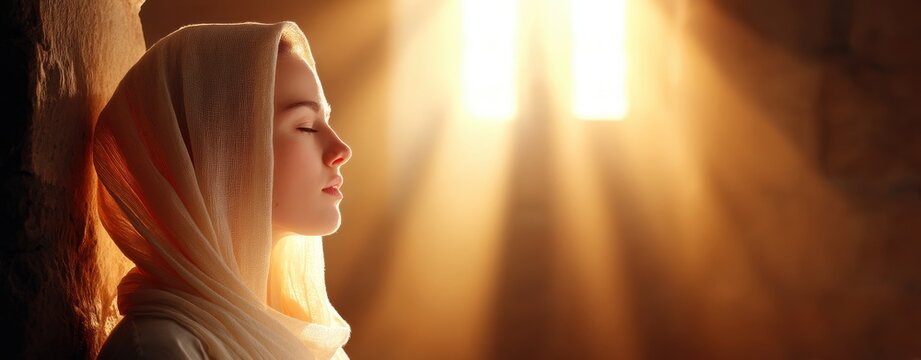 Annunciation of Mary. Ethereal Light Surrounding Mary in a Moment of Divine Serenity and Tranquility