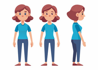 Obraz premium Teenage girl character set. Constructor for animation. Front, side and back view collection. Vector illustration. 