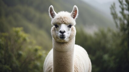 Fototapeta premium White Alpaca Portrait in Nature