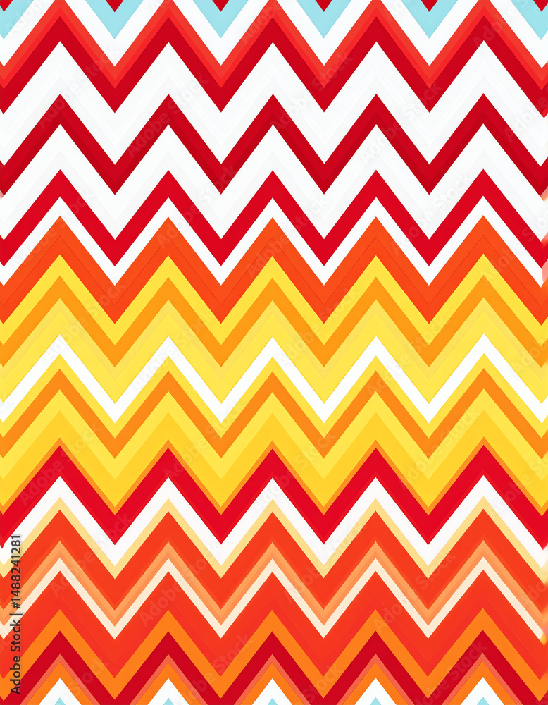 Poster colorful zigzag pattern featuring vibrant reds, oranges, and yellows, creating a dynamic and energet