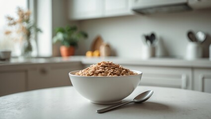 Fresh oatmeal breakfast in a bowl on the table, ready to enjoy