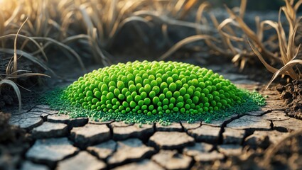 Green volvox colony found in the desiccated pond