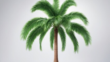 Obraz premium Tropical palm tree foliage isolated on white background featuring slender trunk and green leaves