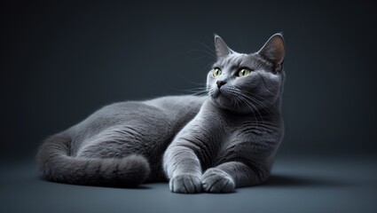 Gray cat resting while gazing at someone